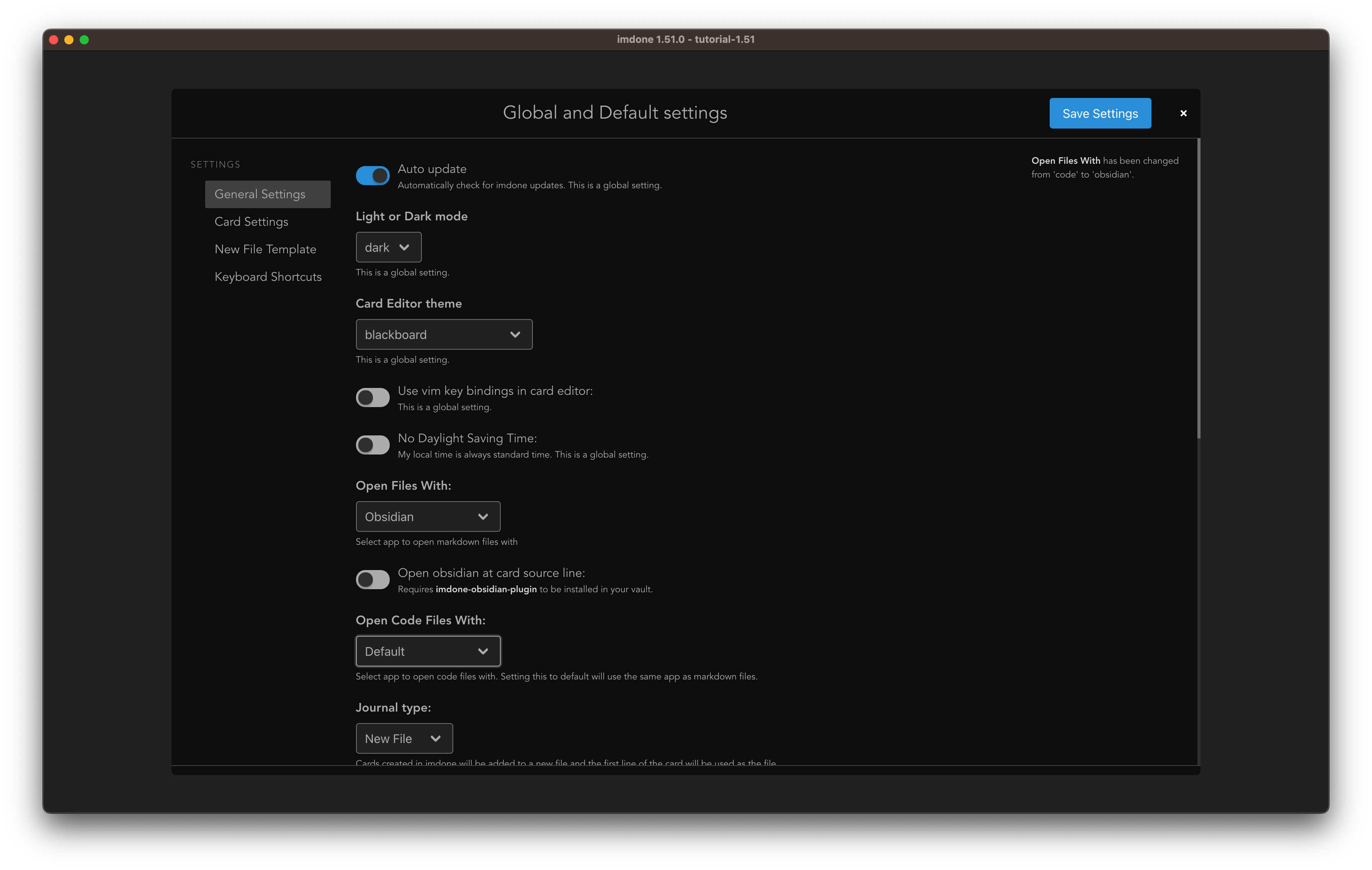 Default Settings